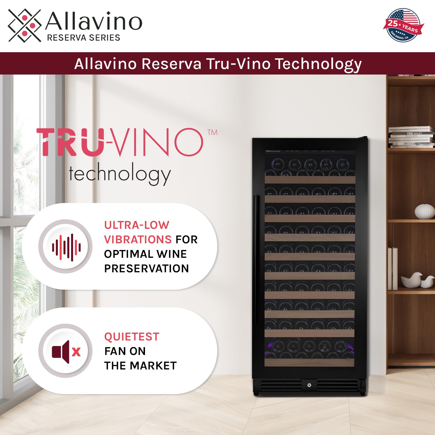 Allavino Reserva Series 119 Bottle 55" Semi Tall Single Zone Right Hinge Black Metal Wine Refrigerator on Fridge.com - View 6