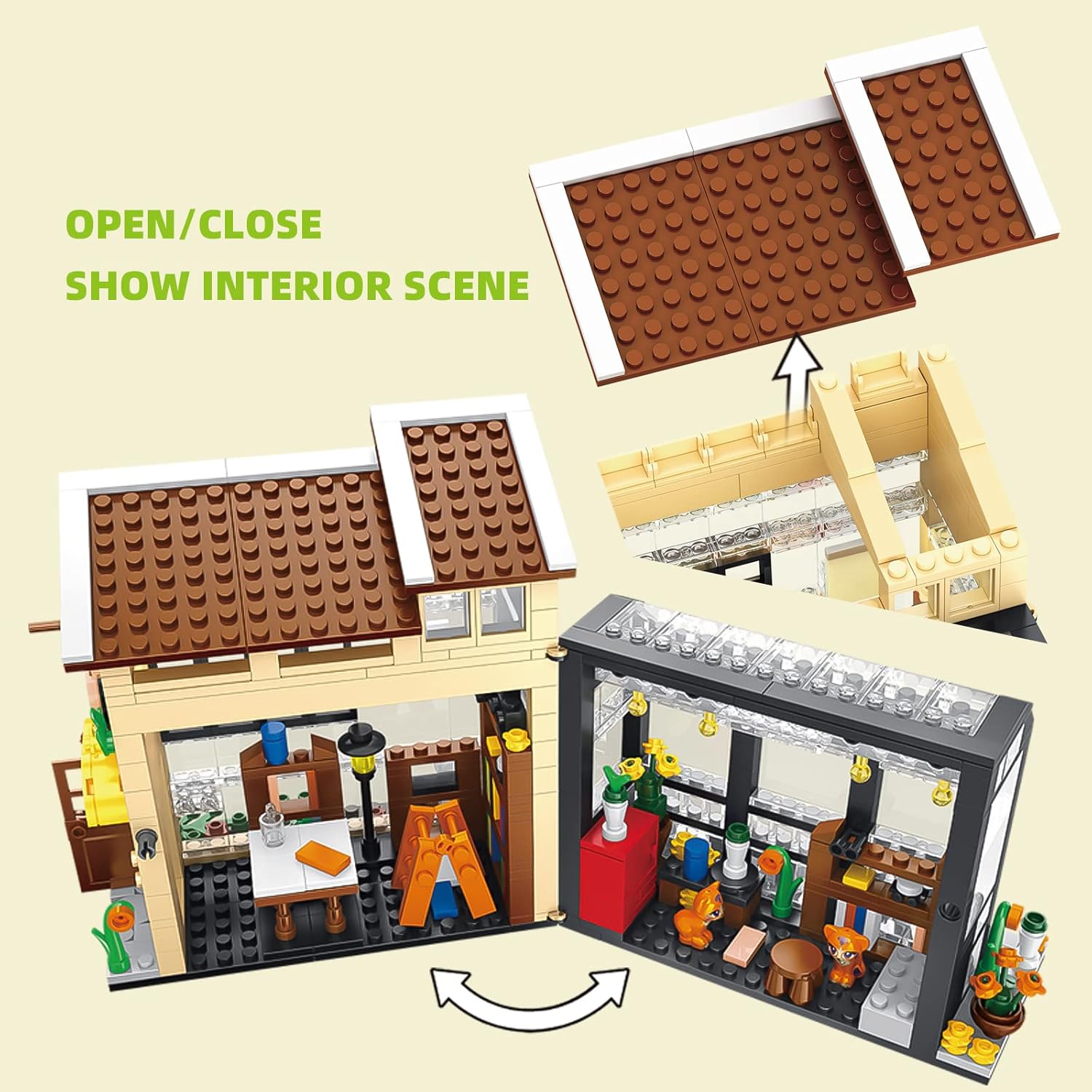 QLT Book Store Building Set with roof open to show interior
