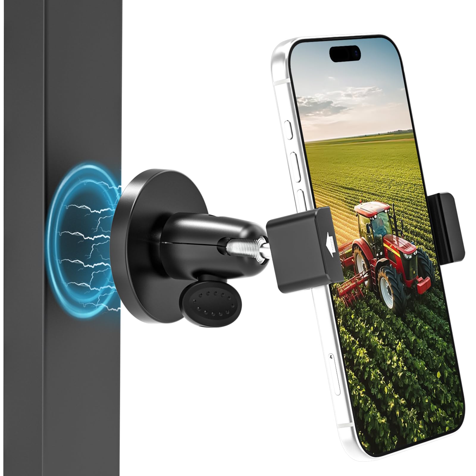 Soporte Móvil Tractor Magnético, 360° Rotación Soporte Telefono Tractor Agrícola, Porta Movil para Superficie Metálica Compatible con iPhone 17 Pro MAX Air/16/15/14/13/12, Más 4-7" Smartphone