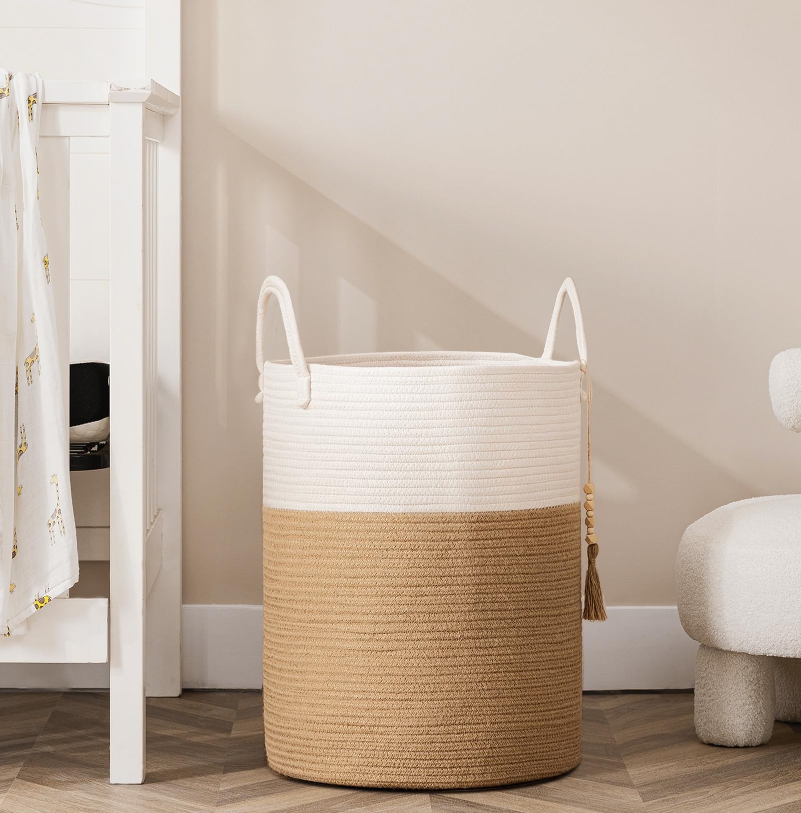 HNYQQL Baumwollseil Aufbewahrungskörbe - 3-teiliges Set 38x25x22cm Weiß&Grau