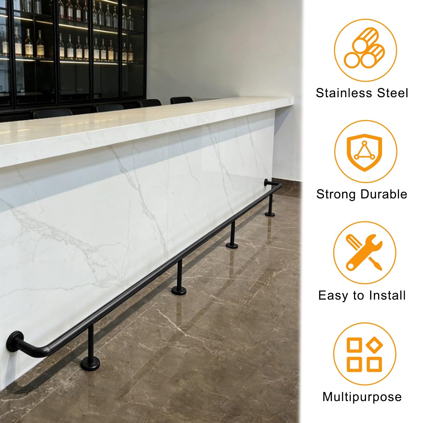 Repose-pieds en acier inoxydable robuste avec matériel de montage, support durable et confortable pour la maison, hôtel, restaurant, pub