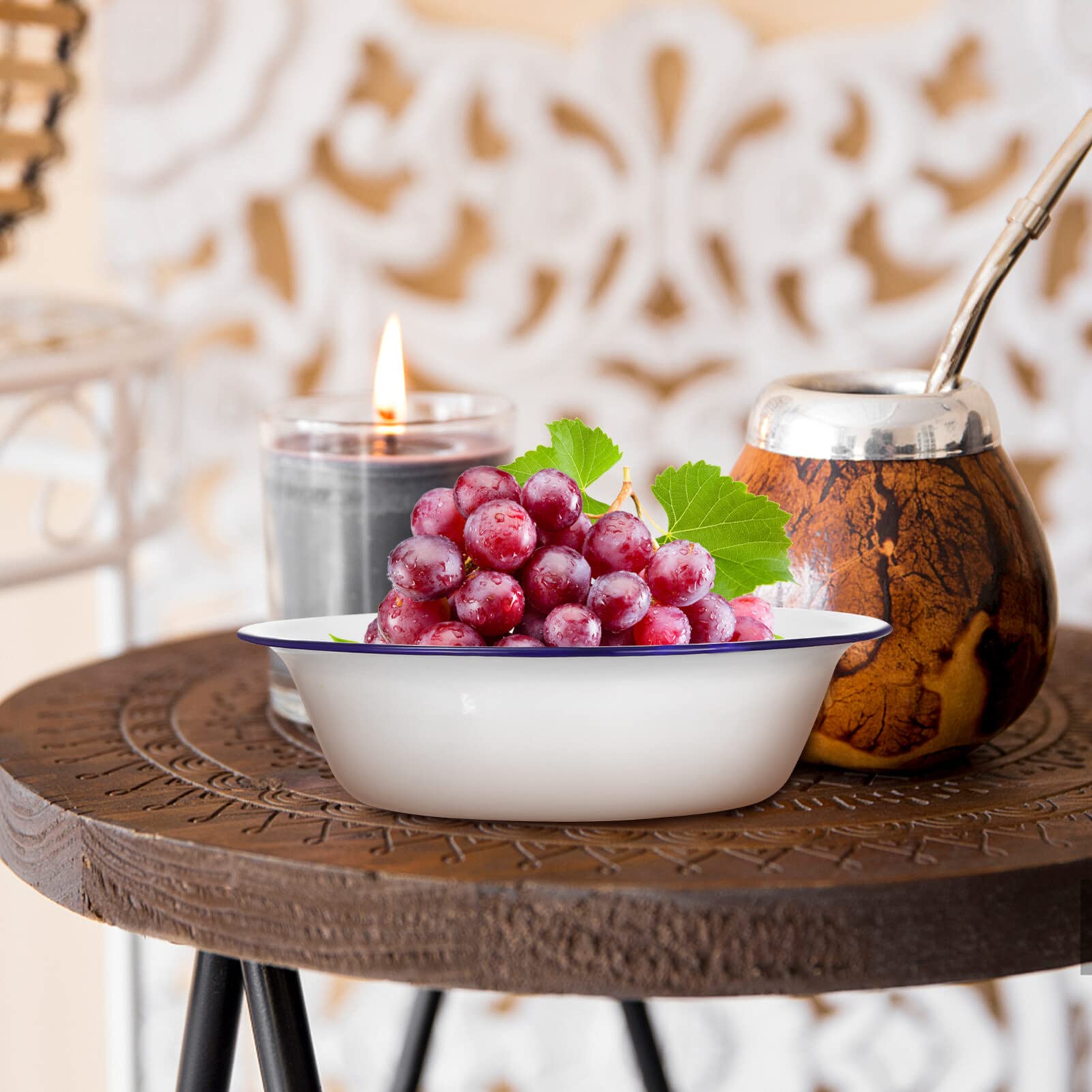 Luxshiny Emailleschalen Set 4 Stück Rund 6.30In Unzerbrechliche Emaille Servierschalen Mit Rand Für Küche Salat Obst Müsli Schüsseln Stapelbar Leicht Zu Reinigen
