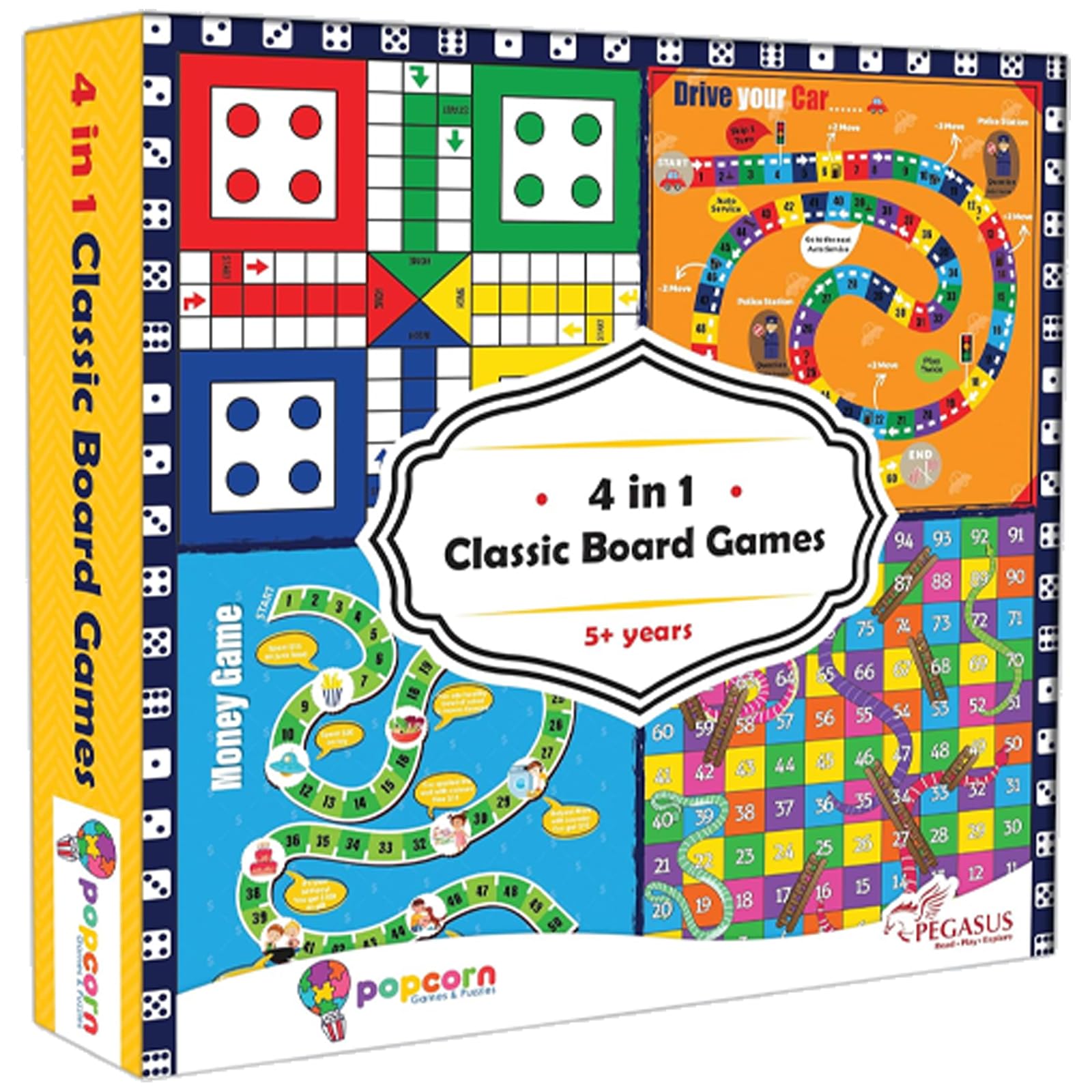 Popcorn Games & Puzzles 4 in 1 Classic Board Games for Smart Kids|Help to Boost Decision Making,Strategic Thinking and Problem Solving, Snake and Ladder-image-9