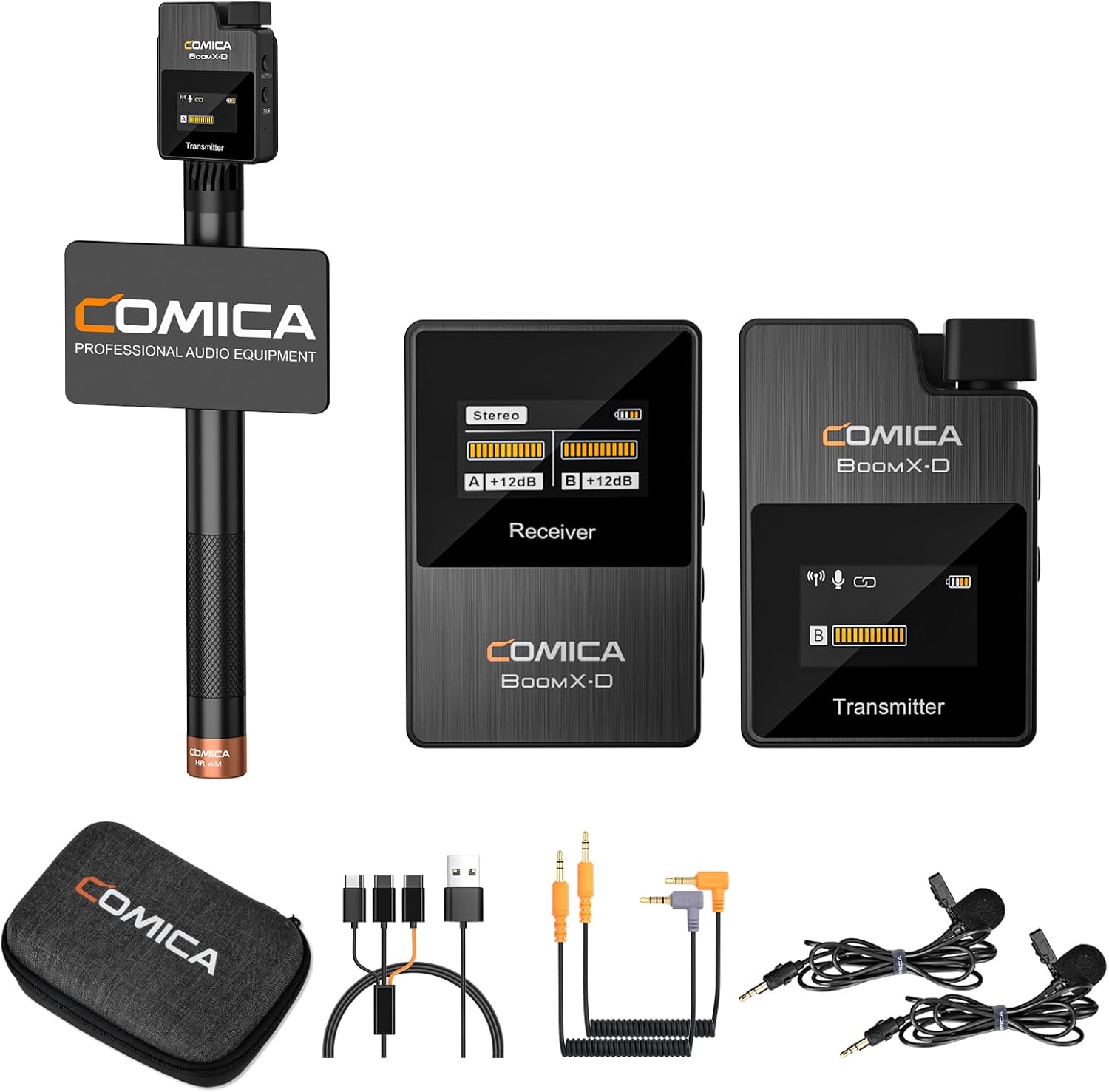 COMICA BoomX-D2-HR-WComica BoomX-D2 2.4G Professional Wireless Lavalier Lapel Microphone with Interview Microphone Handhled for News Reports, Live Broadcasts, Video Recordings, etc.M