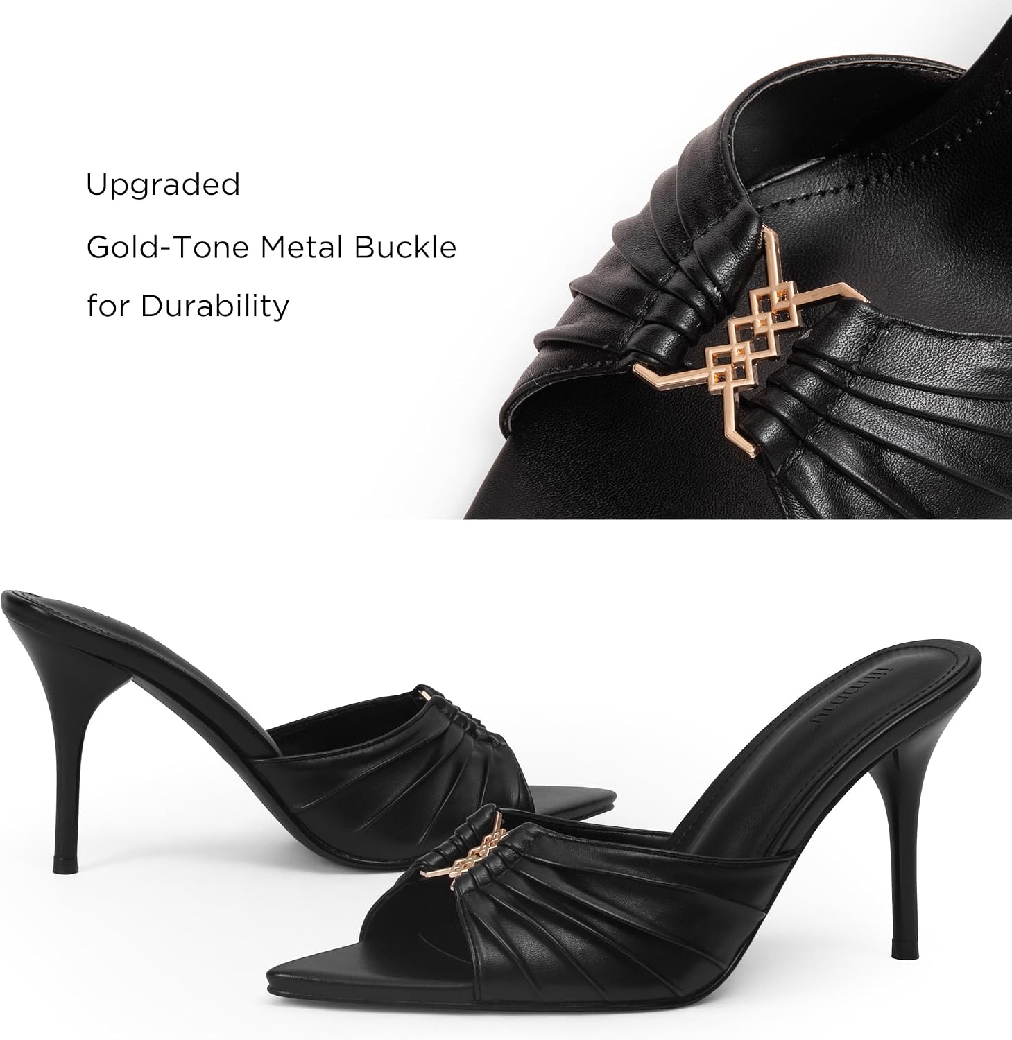 iiimmu 3.5 IN Stiletto Mules High Heels with Pointed Peep Toe Heeled Sandals Faux Leather