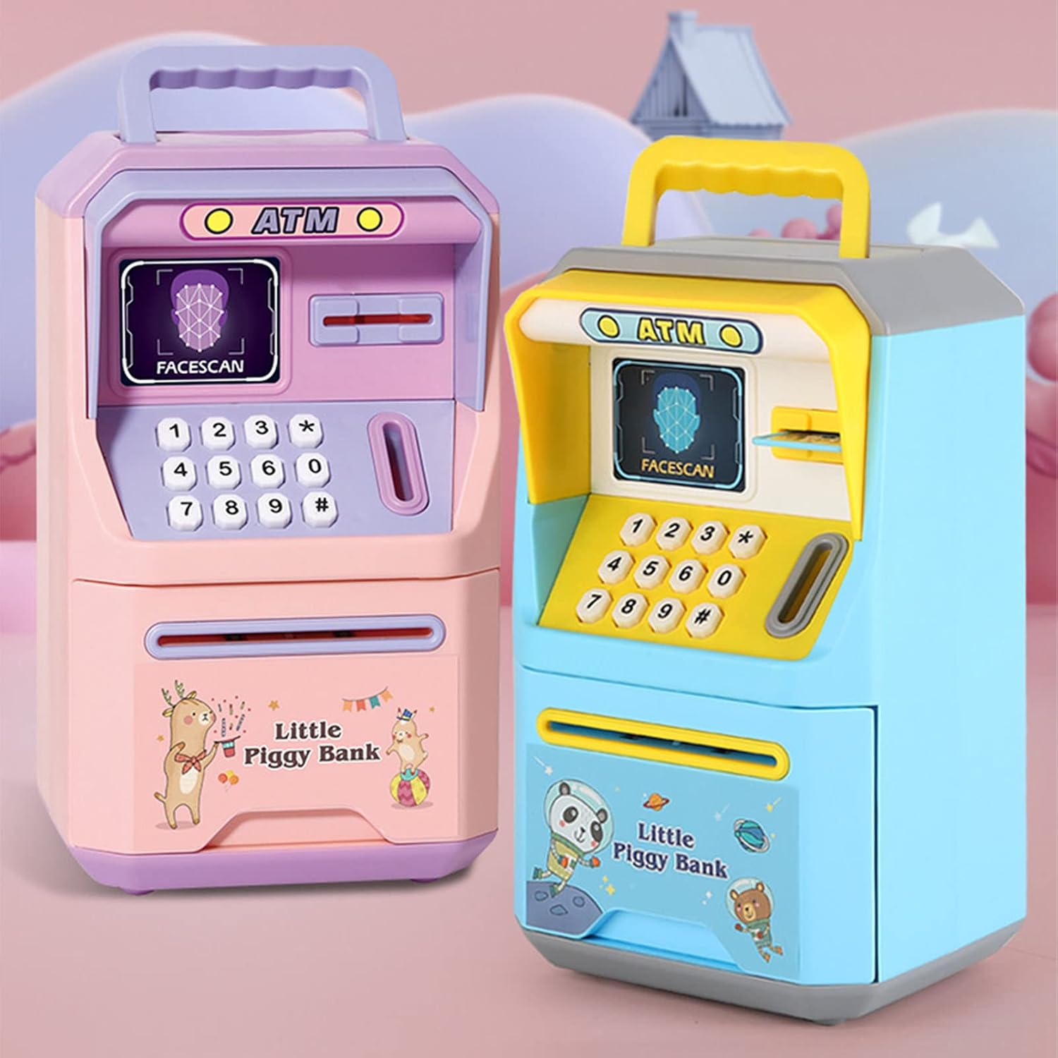 Mini Bank Machine, Electronic Mini Machine Custom Machine Face Recognition Storage of Intelligent Voice Money for Children (Pinkish and Purple)