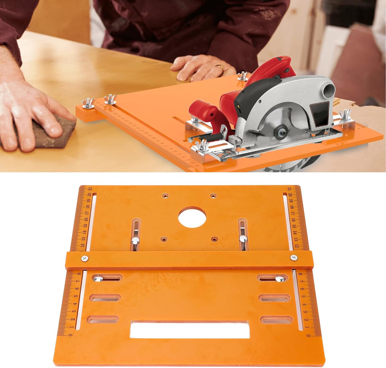 28x25cm Cutting Machine Base Plate Oblique Cut Handheld Cutter, Woodworking Cutter Base Plate, with Elliptical Holes, Large Cover Plate, Cutting Assistance for 4 Inch Motor