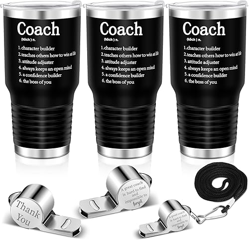 Eaasty Regalos de entrenador para hombres, incluye taza de 30 oz Best Coach y silbato de acero inoxidable vaso de viaje con tapa para hombres y