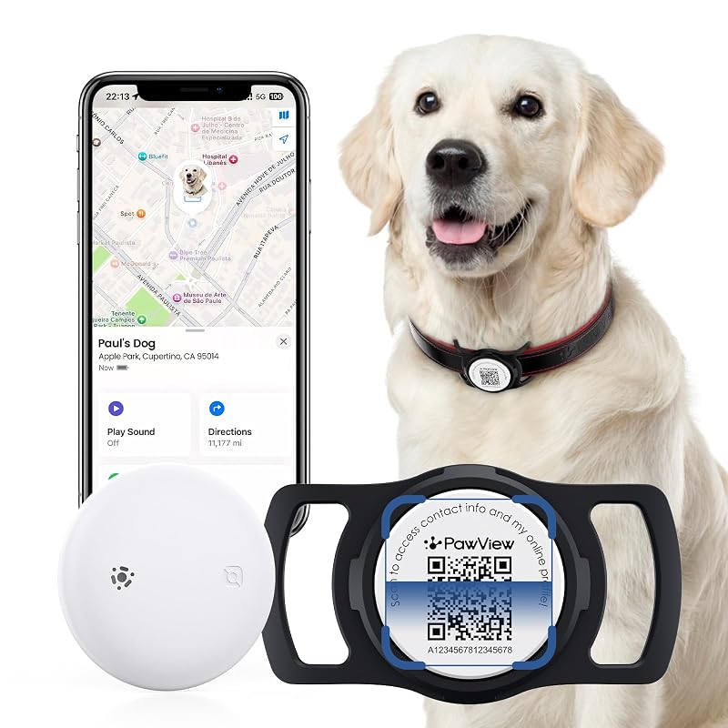 Rastreador para Cães e Gatos com Tag QR e Apple Find My PawView – Preto