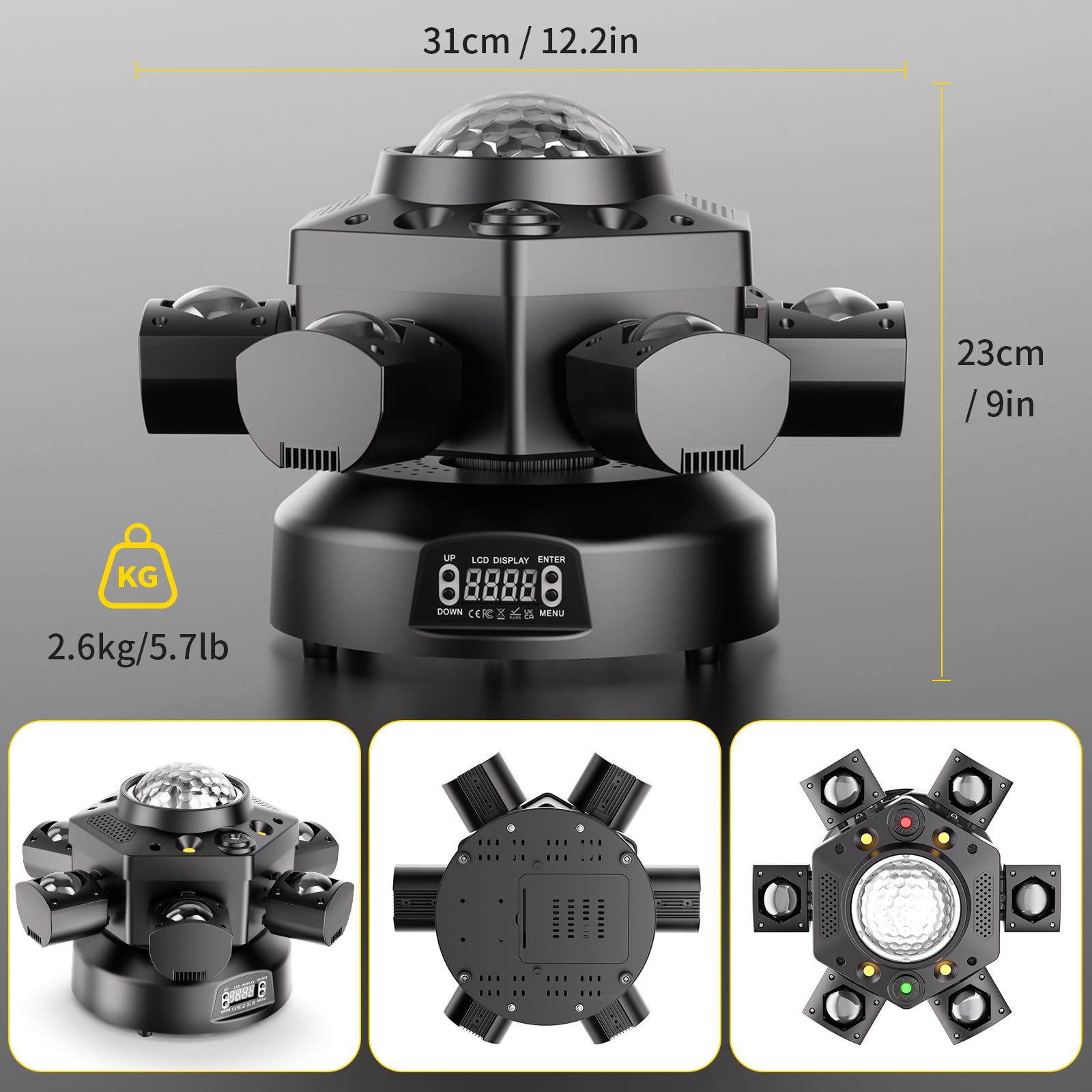 150W Teste Mobili LED, Luci DJ, Luci Discoteca con Telecomando, 6 Bracci 4 in 1 Proiettore, Las Magic Ball Strobo, DMX512 Attivato dal Suono per Festa Matrimonio Bar Disco