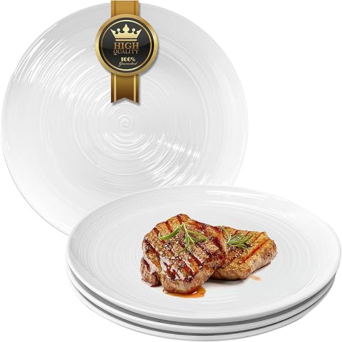 Yachi Juego de 4 platos de cerámica blancos de 10-1/2 pulgadas, aptos para microondas, horno y lavavajillas, platos de porcelana para cocina o