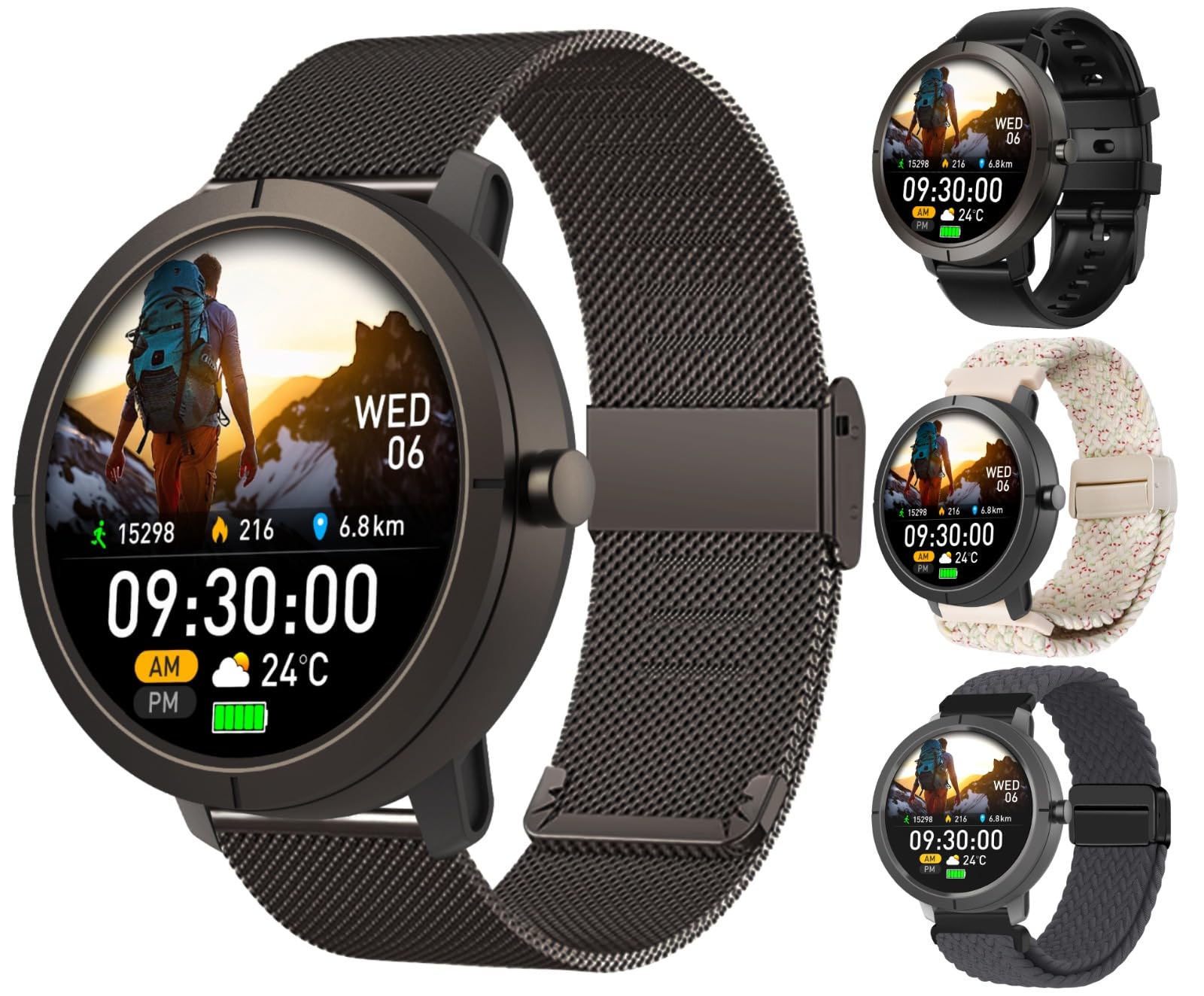 Smartwatch GPS DM67 z GPS zegarek sportowy z monitorem aktywności, biały, wyświetlacz cyfrowy,złoty (czarny)