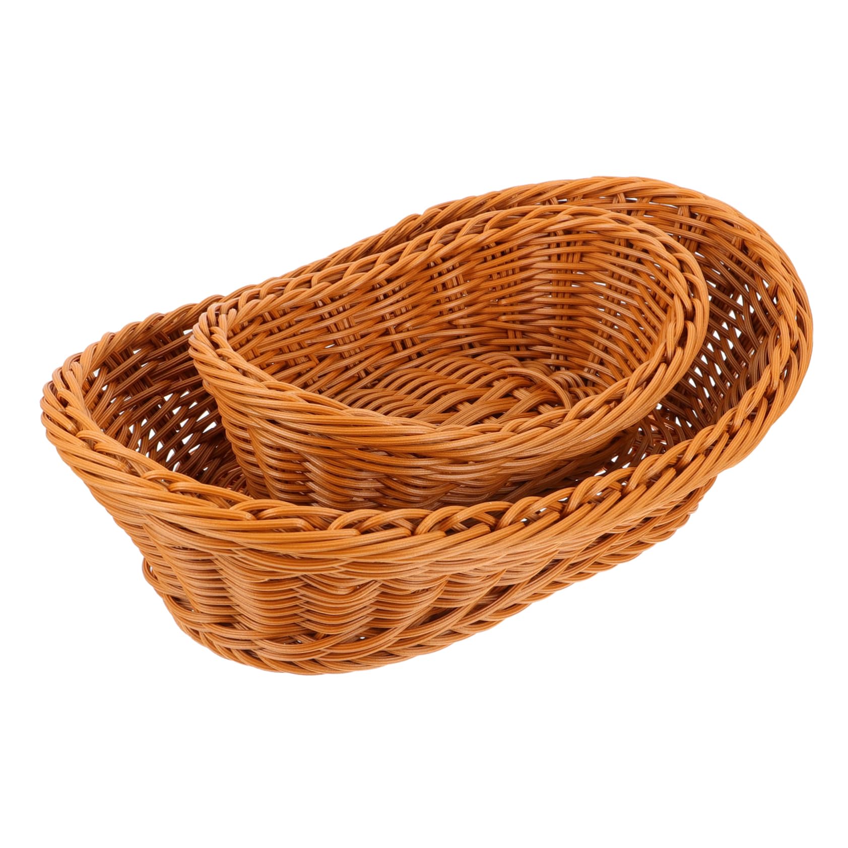 VINTORKY 2pcs Fruit Basket Bread Storage Basket Home Woven Basket Round Wicker Basket Vegetable Serving Basket Food Storage Basket Small Rattan Basket Bread Basket Plastic Brown re-usable