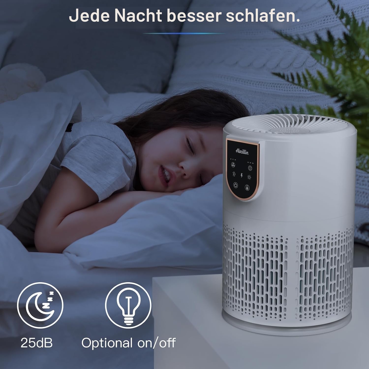 Aircillin Luftreiniger Allergiker, Luftreiniger mit 5 stufig H13 HEPA Filter, Reinigt 45 m², 12W Energieverbrauch, HEPA Luftfilter gegen 99 prozent von Staub Pollen Tierhaare & Gerüche,25dB (AP0801)
