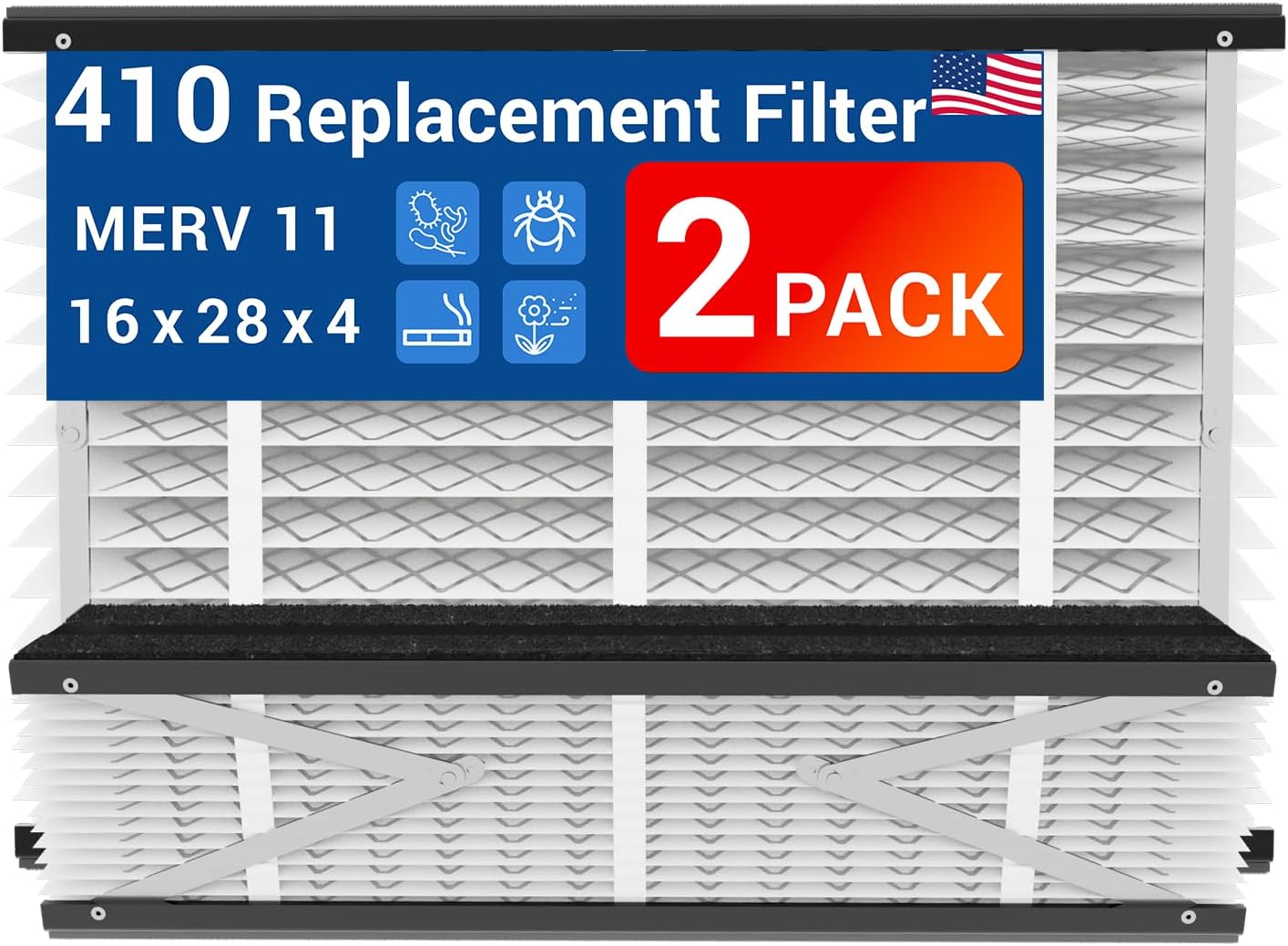 2 Pack, 410 Replacement Air Filter, Nominal Size: 16x25x4, Actual Size: 16.04"x27.91"x3.91" HVAC Furnace Filter, Compatible with AprilAire Models 1410, 1610, 2410, 2416, 3410, 4400, MERV 11