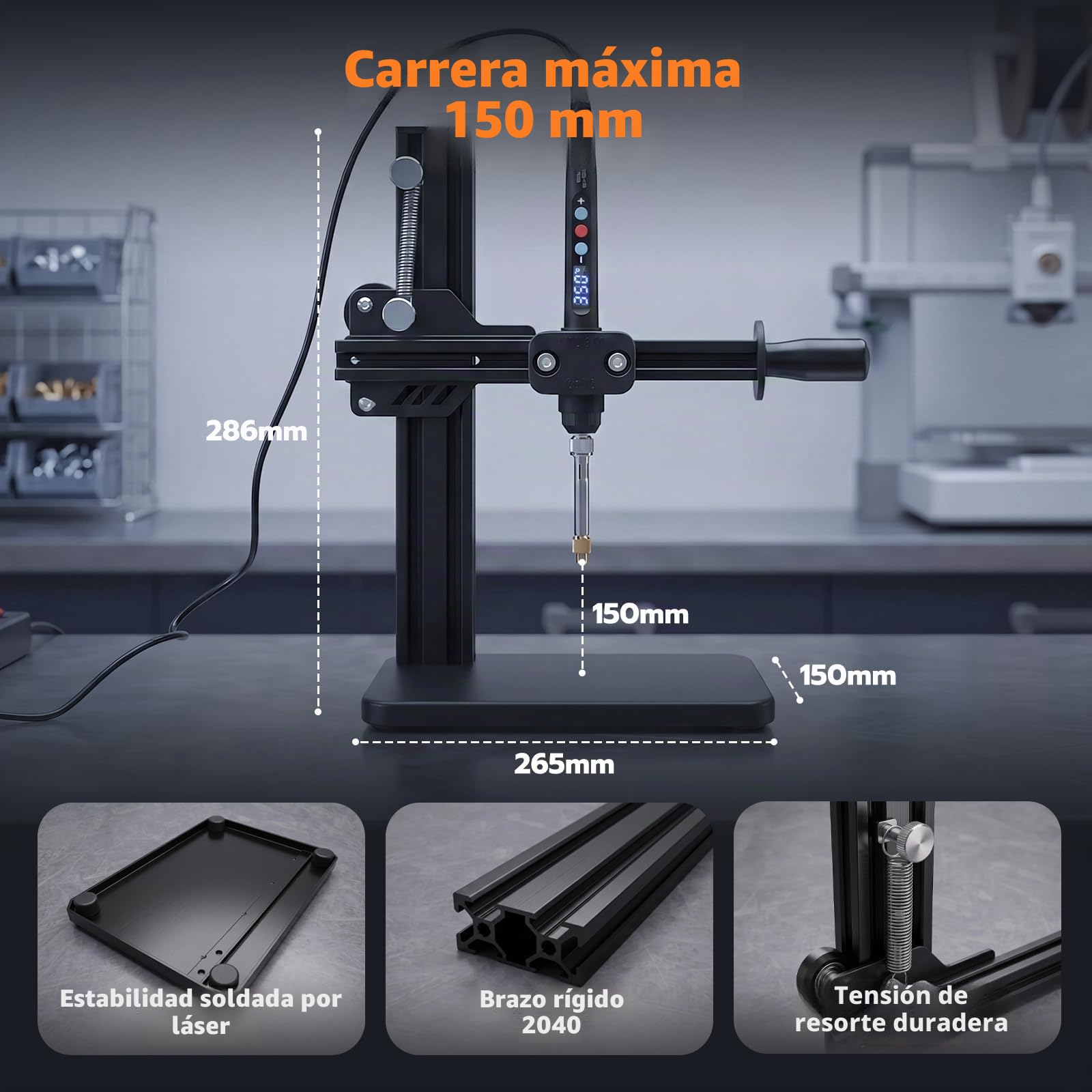 Máquina de Prensa de Calor Vertical, Herramienta de Inserción con Puntas de Juego de Calor M2/M2.5/M3/M4/M5/M6 (1/4)/M8, Añadir Tuercas Moleteadas Métricas de Latón para Insertos Roscados