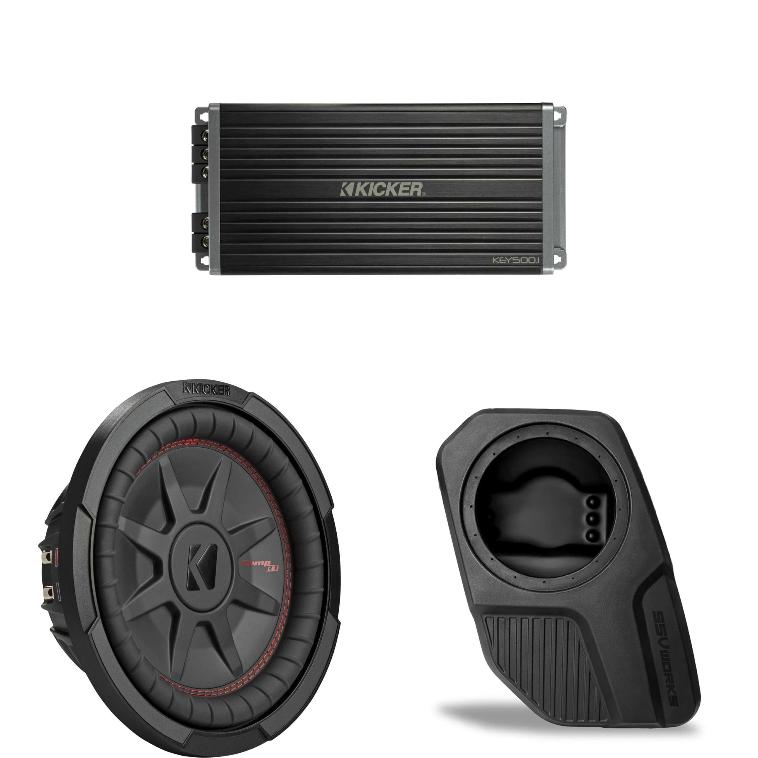 Kicker 48CWRT102 Subwoofer BR-DS10U Add-On & 47KEY5001 Amplifier Bundle Compatible with 2021-2025 Ford Bronco 4-Door Rear Door