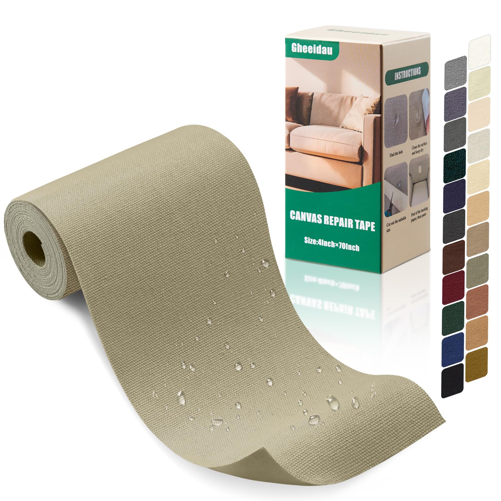 Canvas Repair Tape 4×70 Inch Waterproof Self-Adhesive Fabric Repair Patch for Repairing Boat Covers,Tents,Patio Umbrellas,Car Seats,Luggage,Sofas.(Khaki)