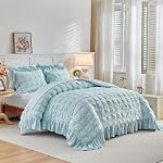 Yellow Plaid Seersucker Duvet Cover Set with Wide Ruffled Fringe Twin Size, 3 Pieces Soft Bedding Set for All Season, Twin Farmhouse Bed Set with Ruffle Shams (Yellow, Twin)