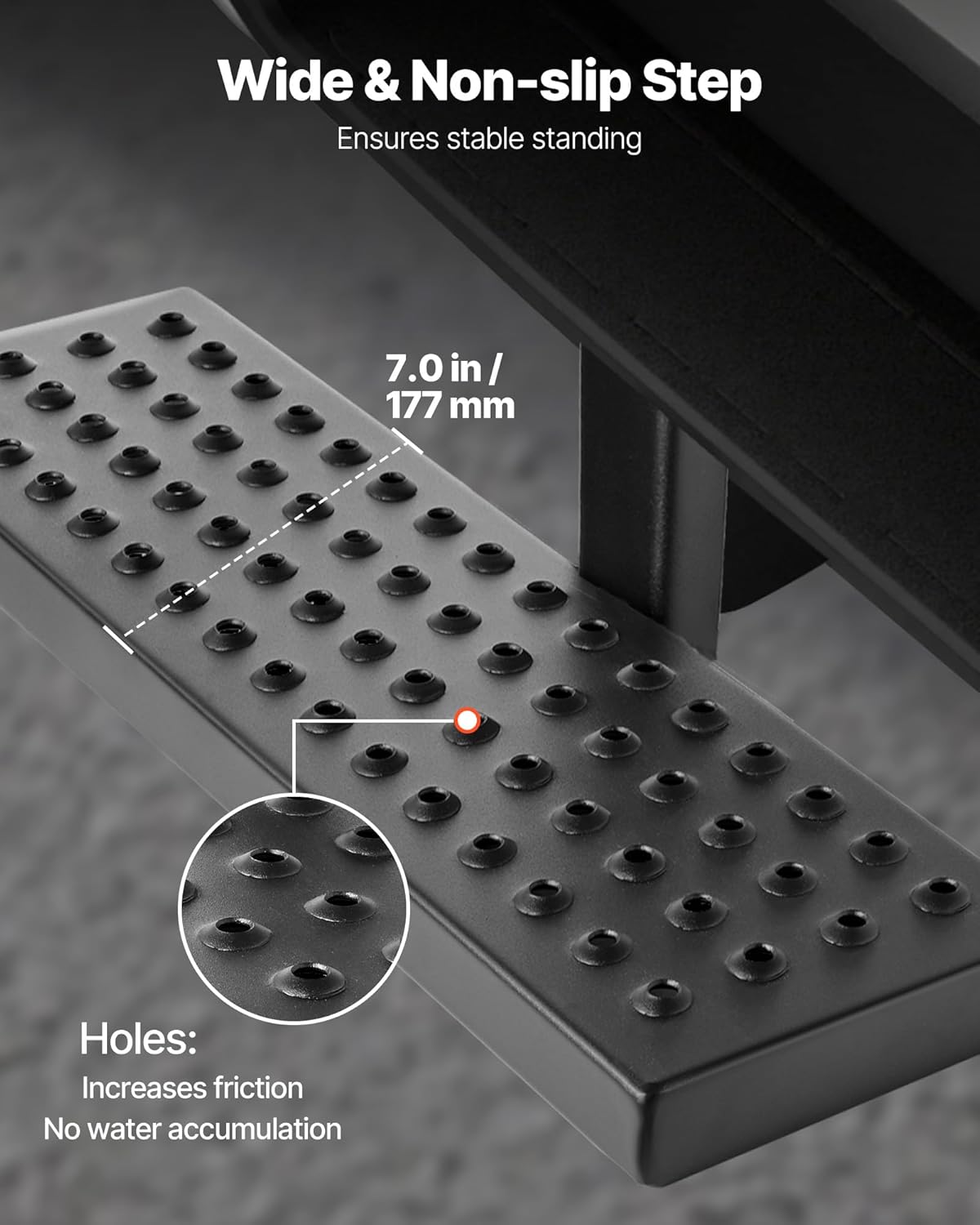 VEVOR Hitch Step for 2 Inch Receiver, Universal Rear Bumper Guard Protector with 350 LBS Load Capacity, Wide & Non-Slip Tow Hitch Step with Pin Kit and Stabilizer, Fit for Pickup, Trailer, Truck, SUV