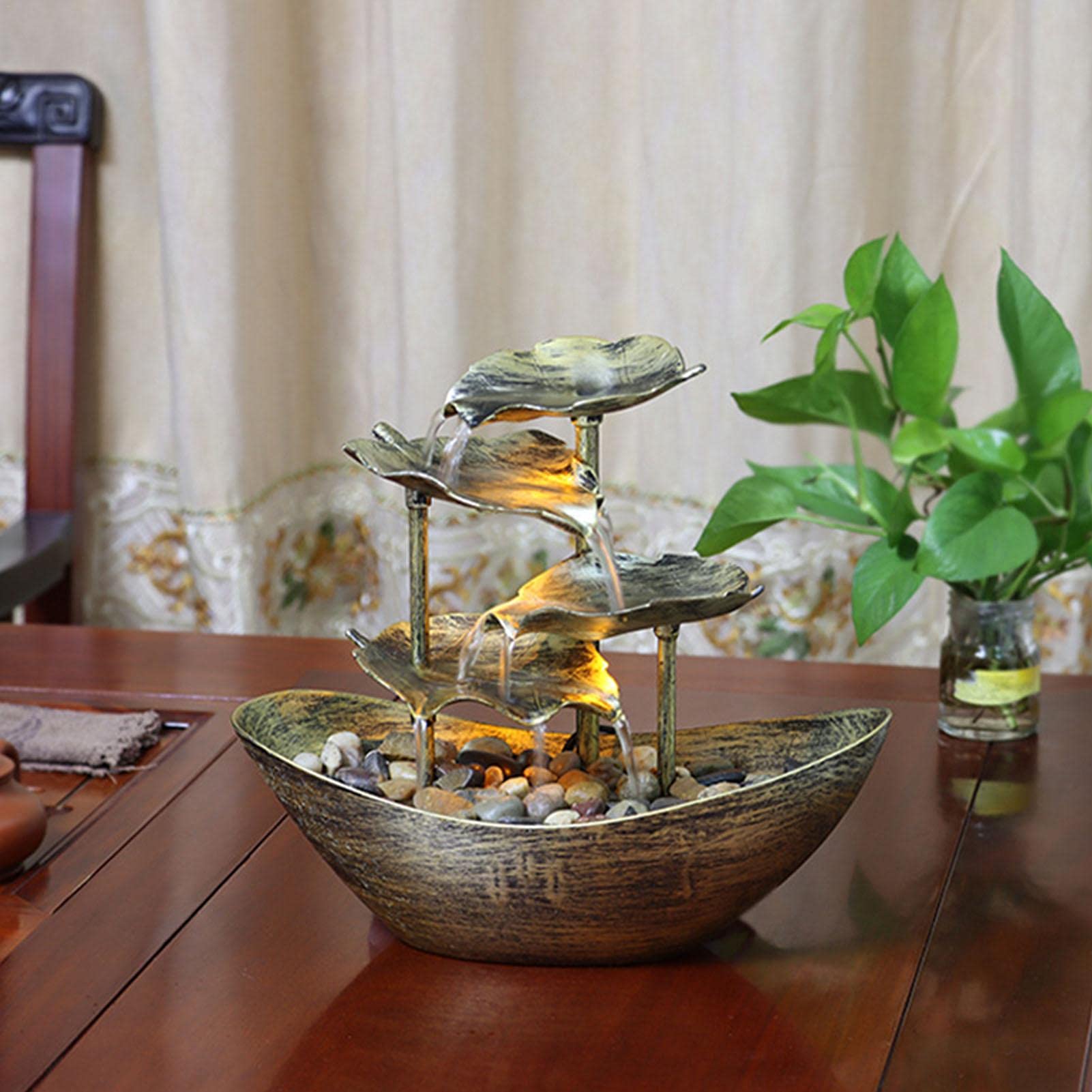 Pequeña Fuente Cascada De Interior - Fuente De Agua De Oficina Con Luces LED Para La Decoración Del Hogar | Fuente De Mesa Relajante, Perfecta Para Sala, Oficina Y Espacios De Medios
