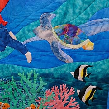 ハワイアンキルト【ホヌと珊瑚のタペストリー】 ハワイアンキルト