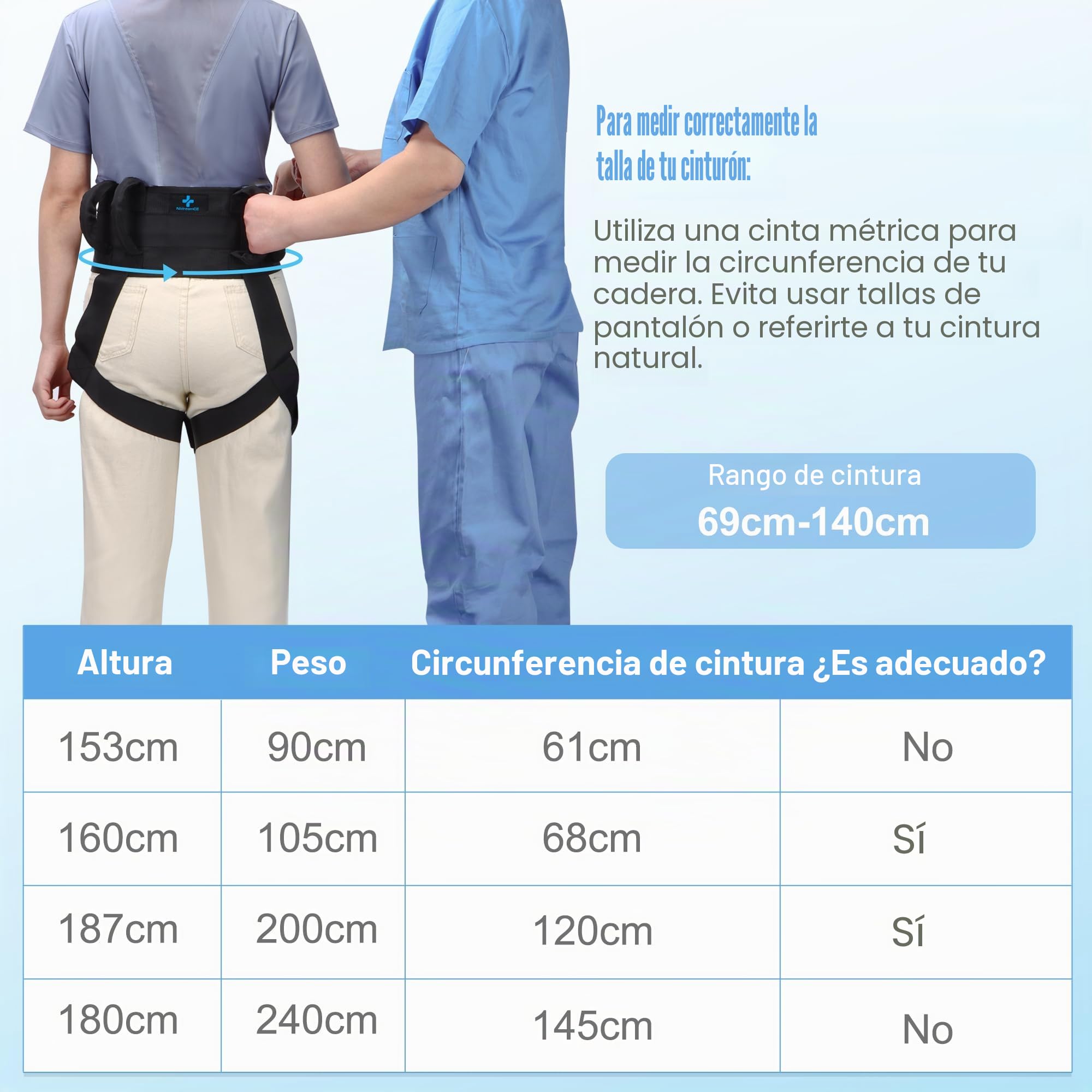 Cinturón de Transferencia para Escaleras con 6 Asas, Ayuda para Caminar para Niños y Adultos Mayores, Seguridad Anti-Caída con hebilla ajustable, Ideal para Entrenamiento de Movilidad