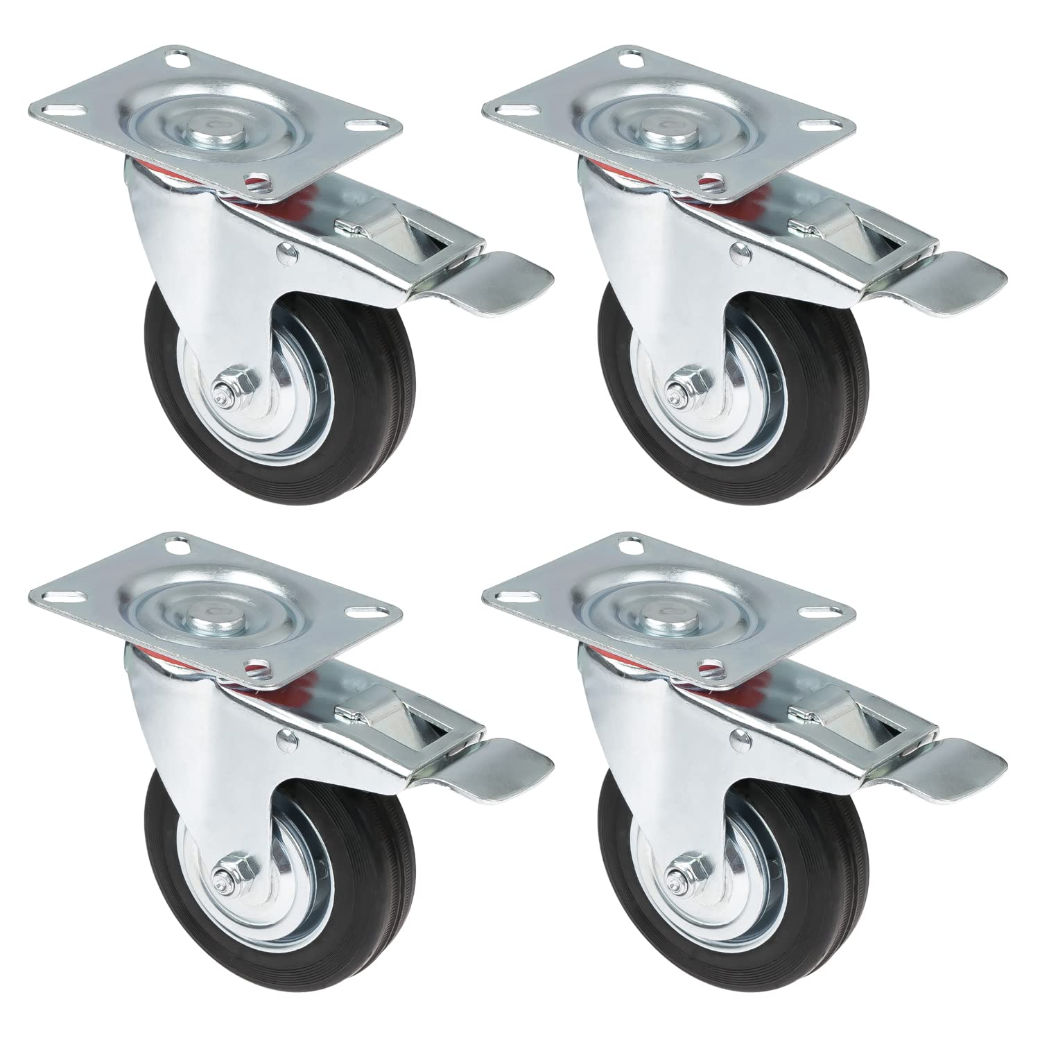HMF 6790 Heavy Duty Castor Wheels with Brake, Made of Solid Rubber, Black, 100 mm