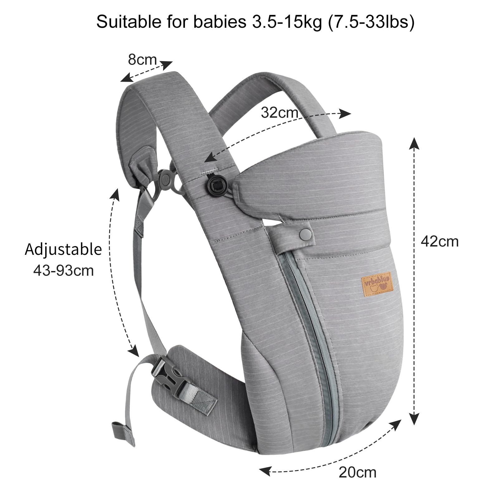 Porte-bébé de nouveau-né, écharpe en soie glacée avec ceinture réglable et maille respirante 3D, face à l'intérieur et à l'extérieur, pour nouveau-nés et bébés âgés de 4 à 15 kg (gris foncé)
