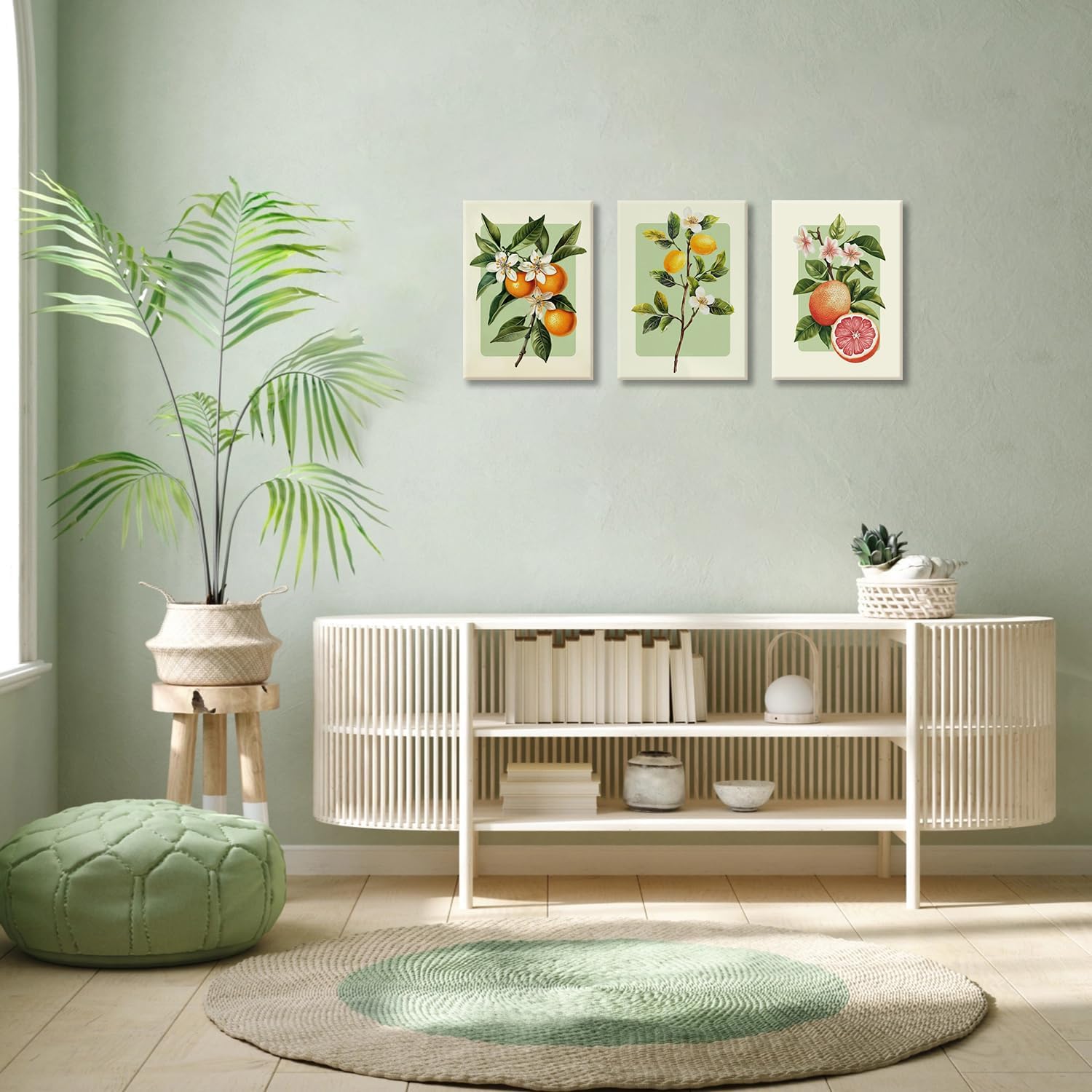 LHHJDIO 3 Piece Vintage Fruit Canvas Wall Art Trendy Kitchen Wall Art Boho Orange Lemon Grapefruit Pictures Wall Decor Citrus Botanical Art Prints for Dining Room Living Room 12"x16"