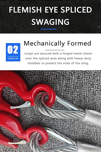 Miniatura 3 de Cuerda de alambre de 4 patas de 12 pulgadas x 5 pies, 6610 libras, 3.0 toneladas, capacidad nominal vertical, 4 patas con ganchos de cabestrillo,