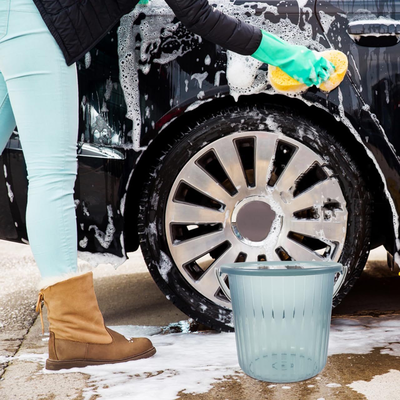 3 Gallon Plastic Water Bucket with Handle Transparent Portable Water Storage Pail for Home Bathing Car Washing Outdoor Cleaning and Gardening