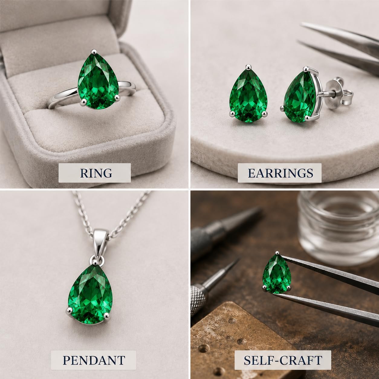 0.3-5.5 Carat Pear Cut Emerald Loose Stone, Lab Created Green Gemstone, VVS Clarity Loose Gem for Ring, Pendant, Earrings, Jewelry Making Gift