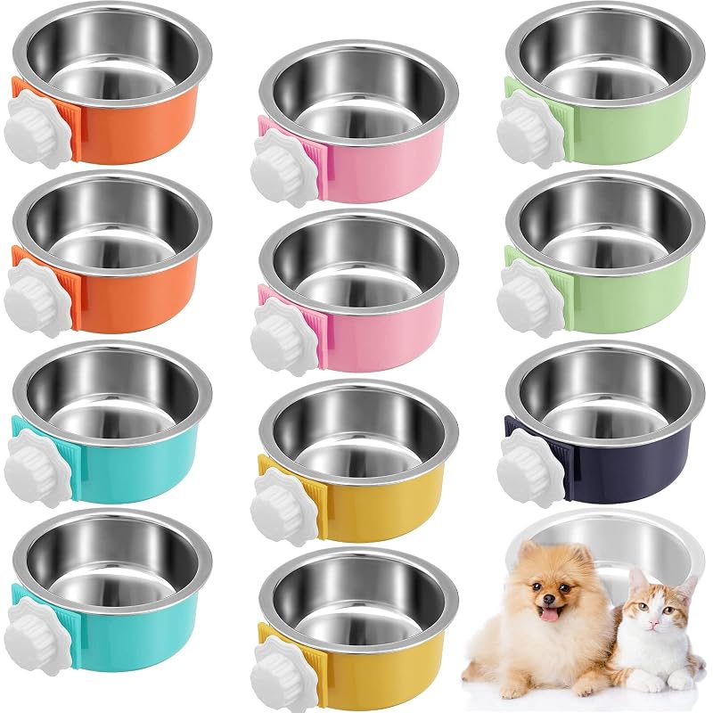 Tigelas para Gaiola em Aço Inoxidável e Plástico Zopeal para Cães Pequenos e Pequenos Animais, Pacote com 12