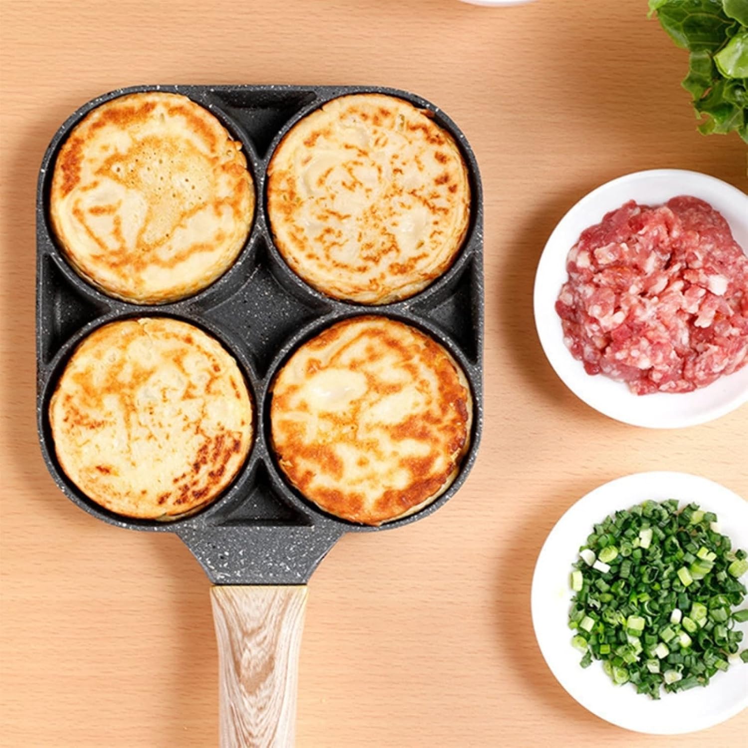 Frying Pans 4 Holes Egg Omelet Frying Pan Multifunction Hamburger Steak Non Stick Cooker With Handle 1Pcs