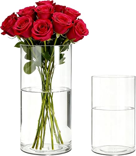 2 Pack Acrylic Cylinder Vases, Non-breakable Vase for Centerpieces, 7.9,13.8 inch Tall Clear Flower Vase Bulk Floating Candle Holder for Wedding Table Home Decor