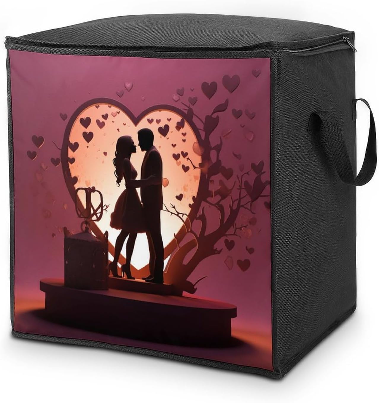 Quilt Storage Bag,Kissing Silhouette Printed Large Foldable Storage Container Portable Travel Storage Bag for Blankets, Quilts, Clothes, Comforter, Bedding And Pillows