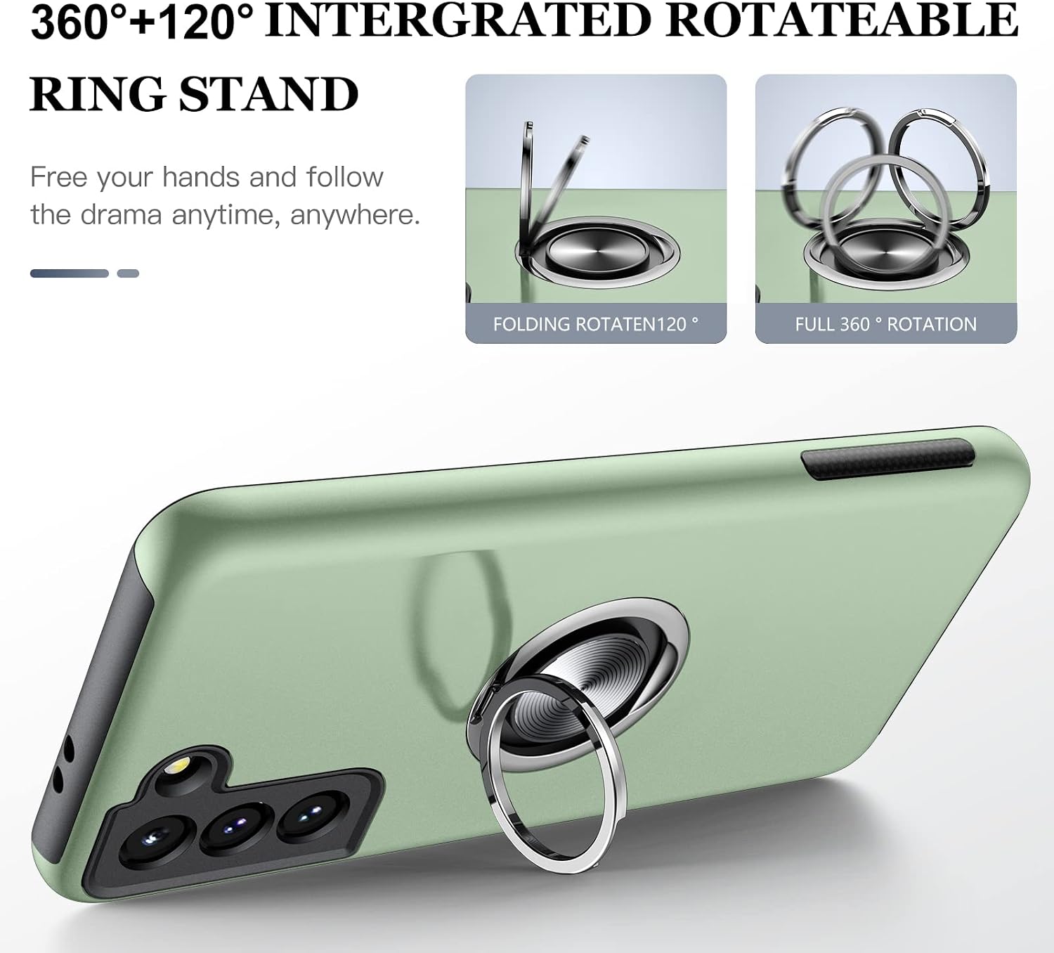 JAME Designed for Samsung Galaxy S21 Case (Not for S21 Plus & S21 Ultra), Slim Tough Rugged Shockproof Protective Case with Metal Ring Kickstand for Samsung Galaxy S21 6.2 Inch, Alpine Green