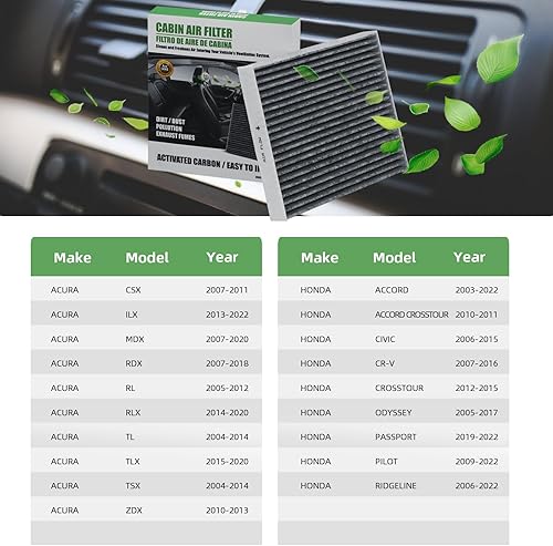 Miniatura 6 de CF10134 Filtro de aire de cabina con repuesto de carbón activado compatible con Honda Civic Crosstour Acura CR-V Odyssey Accord Legend CSX ILX MDX