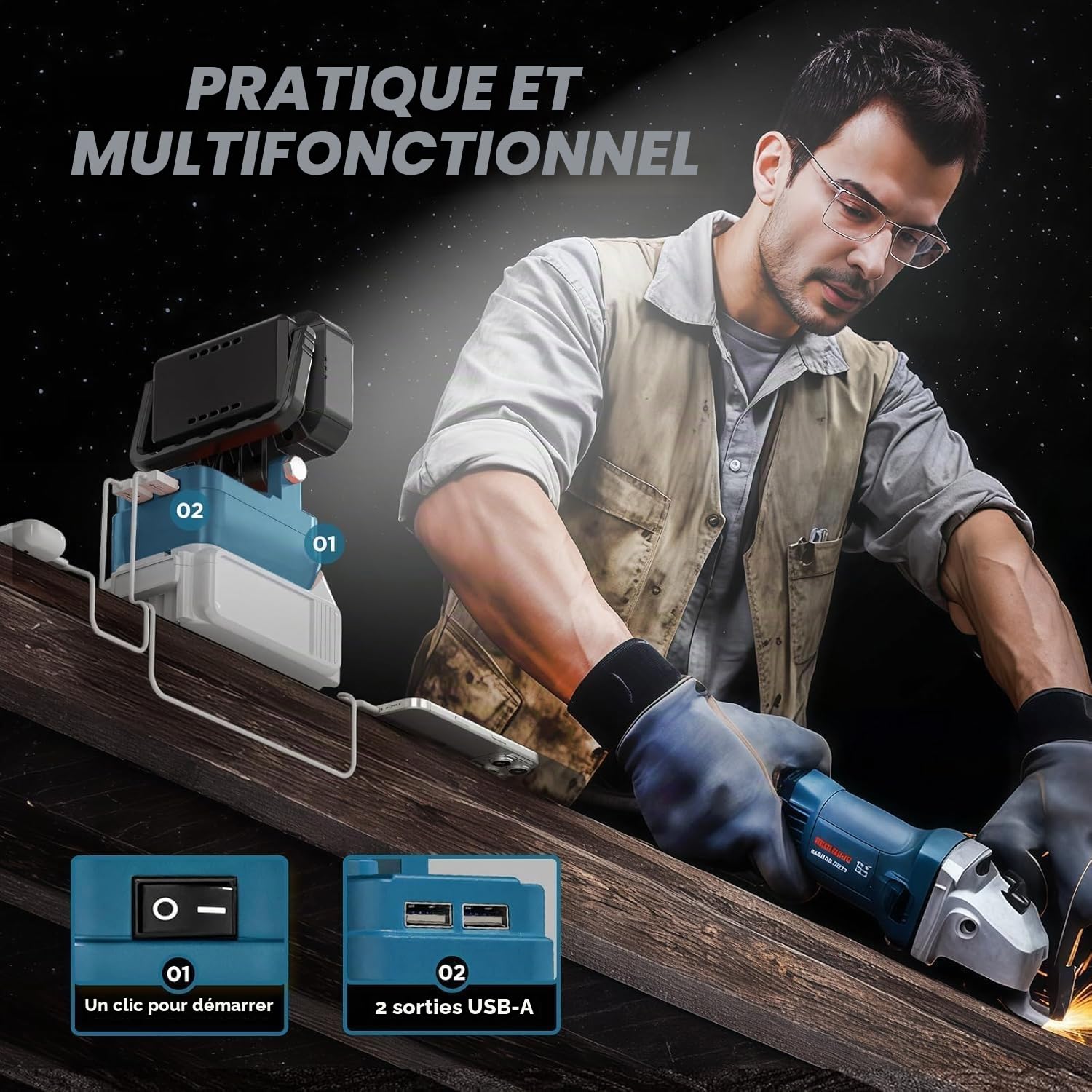 Lampe Led Rechargeable pour Batterie Makita 18V | 4800LM lampe de travail LED Sans Fil avec 2 ports Pour Garage Camping Chantier, Sans Batterie