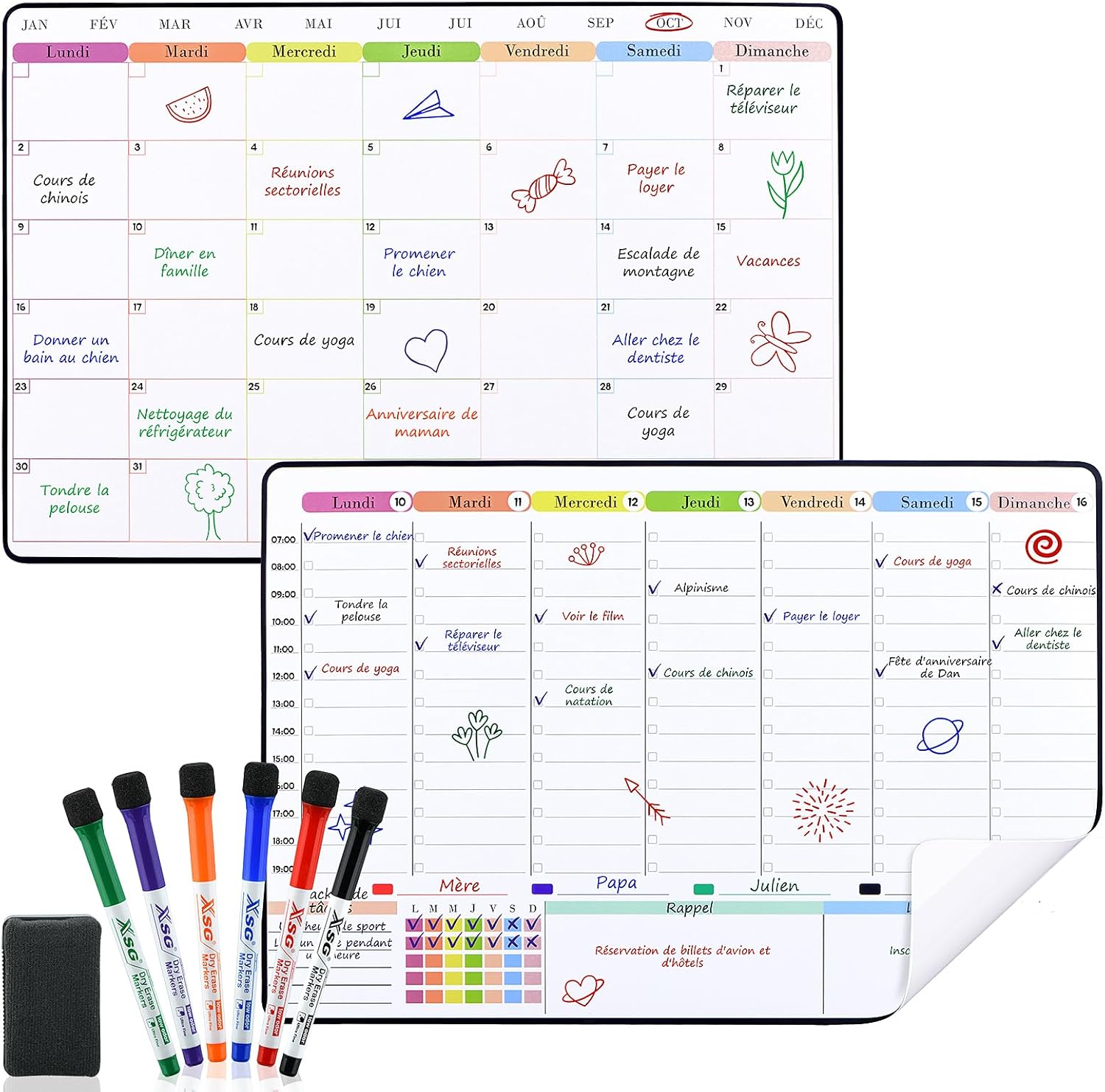 Planificateur Hebdomadaire Effaçable Autocollant – Tableau Blanc Mural Réutilisable 40x30 Cm