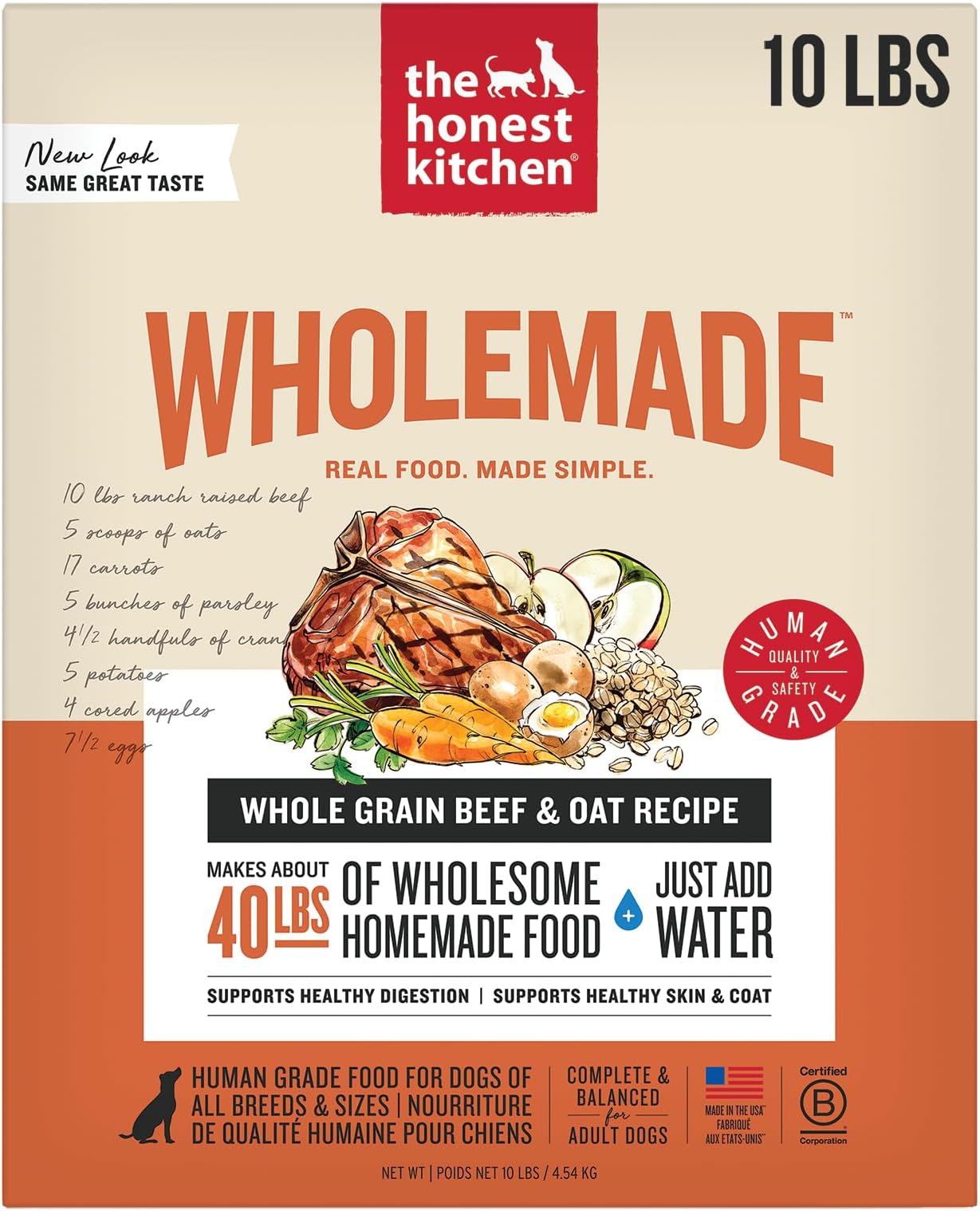 The Honest Kitchen Dehydrated Whole Grain Beef Dog Food, 10 lb Box