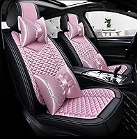 Vista 18 de Fundas de asiento de coche Bling Retro de moda en estilo de celosía de seda y cuero Fundas de asiento para el frente y la parte trasera Ajuste