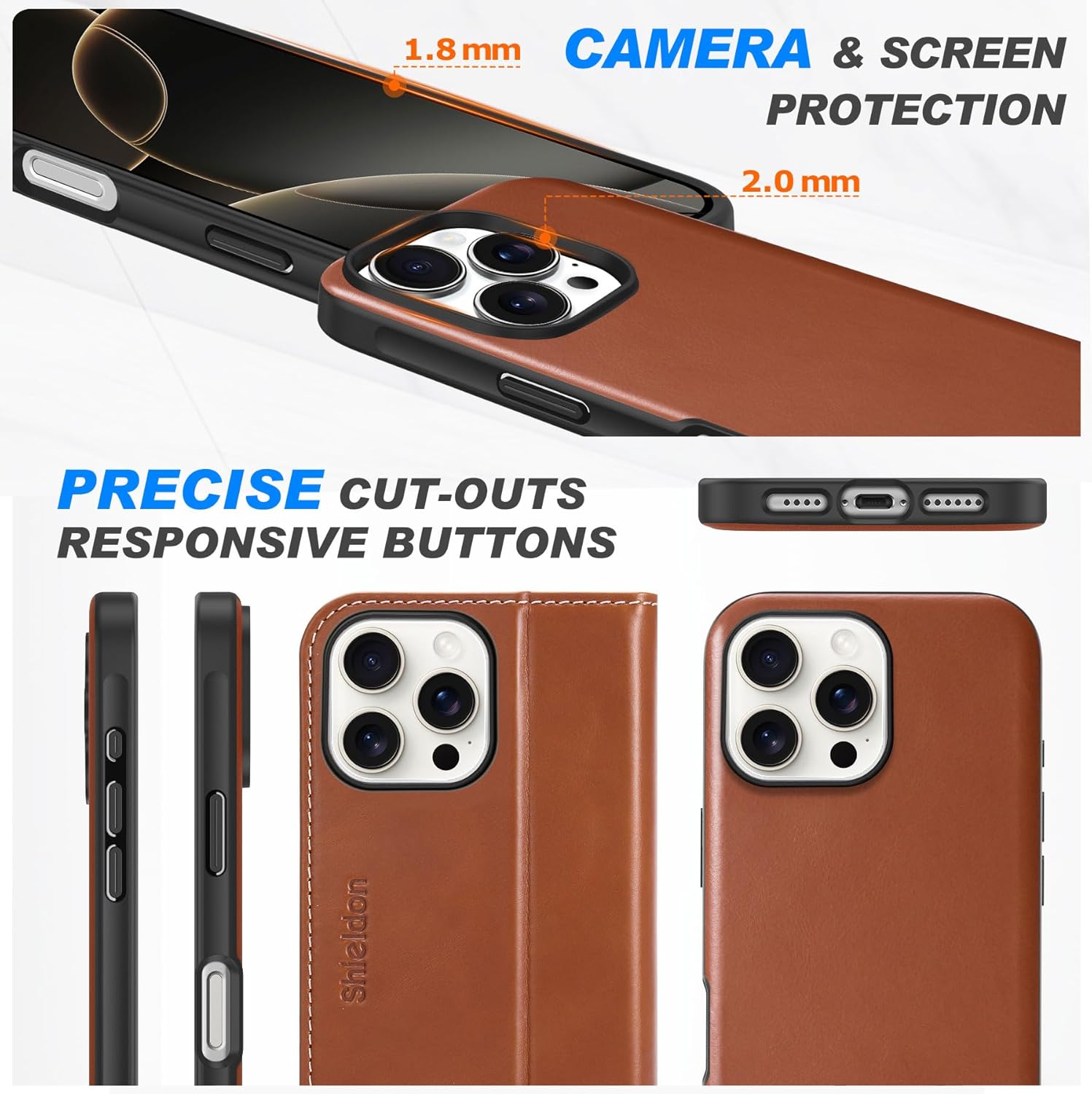 SHIELDON Case for iPhone 16 Pro Max 6.9", Genuine Leather 2 in 1 Wallet Kickstand RFID Blocking Card Holder Magnetic Shockproof Wireless Charging Case Compatible with iPhone 16 Pro Max - Retro Brown - Image 8