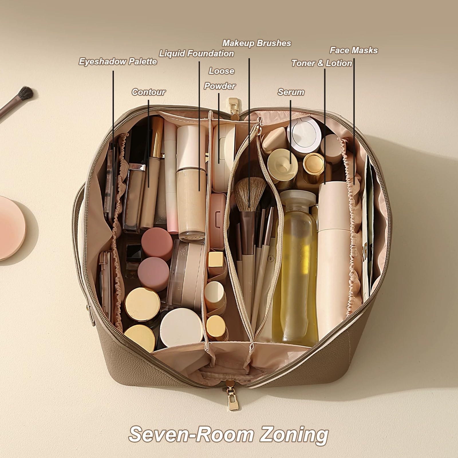 Beauty Case da Viaggio, Borsa da Toilette Viaggio per Donna, Ampia Apertura Panoramica, Cuciture di Precisione, Materiale PU Impermeabile, per Soddisfare le Esigenze Quotidiane(Green)