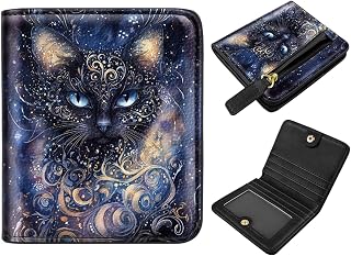 Small Womens Cat Wallet Thin Credit Card Holder Pocket Mini Purse | Compact Slim Women RFID Blocking Bifold Black Cat Leather Wallets Ladies Pocket Card Holders for Travel & Daily Use
