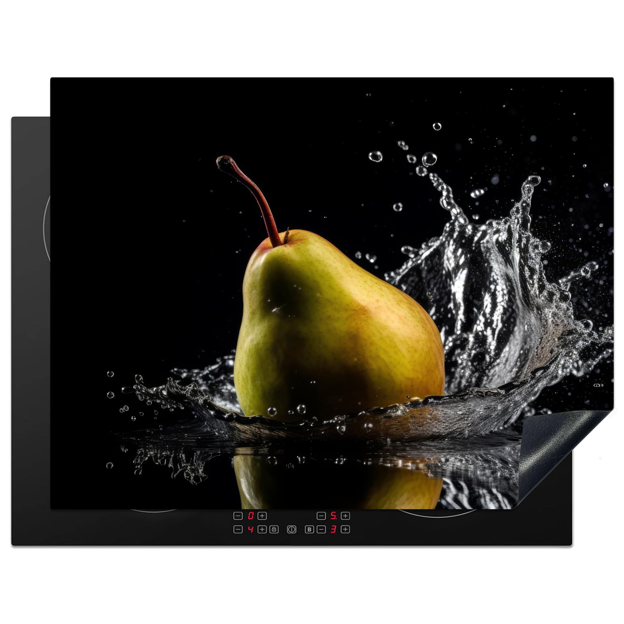 KitchenYeah© Induction Hob Protector Mat 23.2"x30.3" / 77x59 cm Cooker Top Protectors Cover Ceramic Covers Electric Hobs Vinyl Pear - Fruit - Water - Black