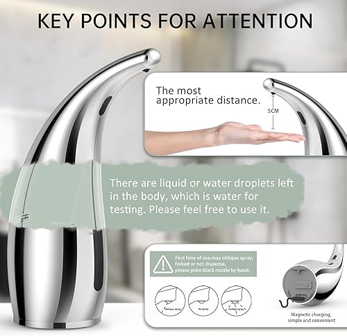Miniatura 5 de Dispensador automático de jabón líquido, 10.1 fl oz, sin contacto, 4 engranajes, ajustable, dispensador de jabón de manos eléctrico recargable para