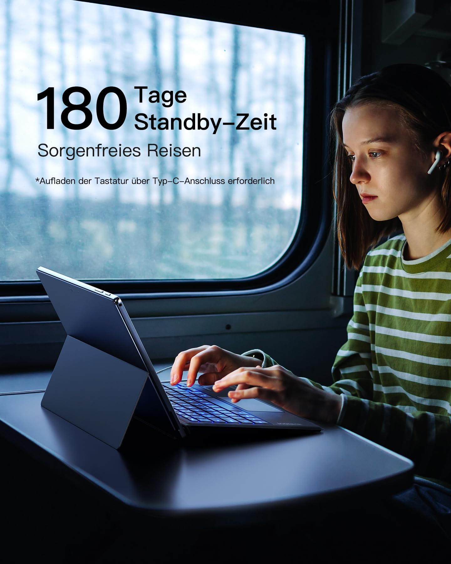 Inateck Surface Pro 7 Tastatur,Kompatibel mit Surface Pro 7/7+/6/5/4 mit Trackpad,Bluetooth 5.3, 7-Farbiger Hintergrund Beleuchtung,QWERTZ,KB02027