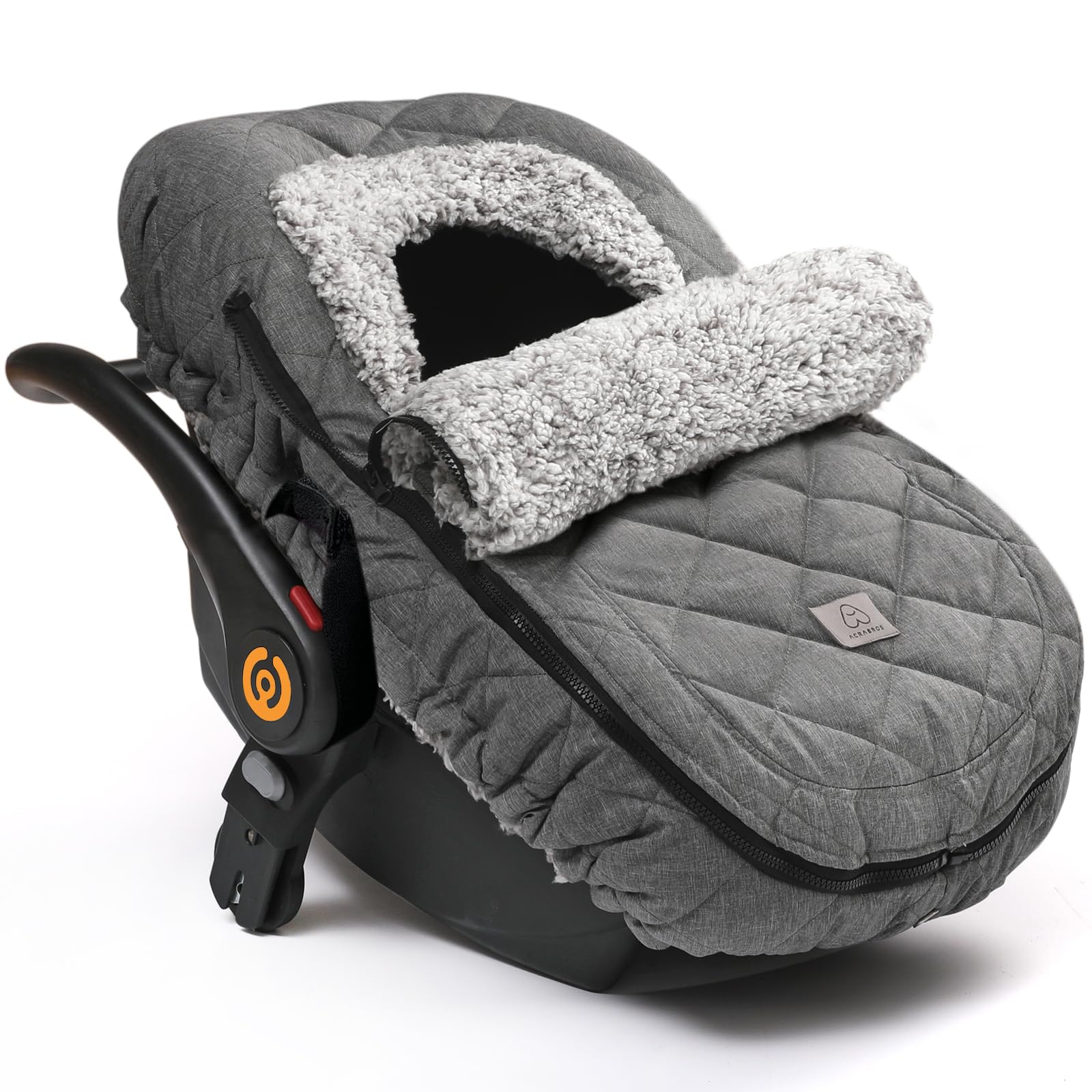 ACRABROS Car Seat Cover Baby: Winter Infant Carseat Canopy for Boy Girl Newborn, Zipper Peeping Window, Warm Cozy Cold Weather Waterproof Fitted, Heather GreyACRABROS Car Seat Cover Baby: Winter Infant Carse…